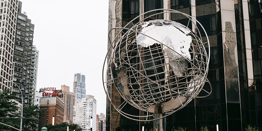 A metal globe in New York City representing government conservatorship