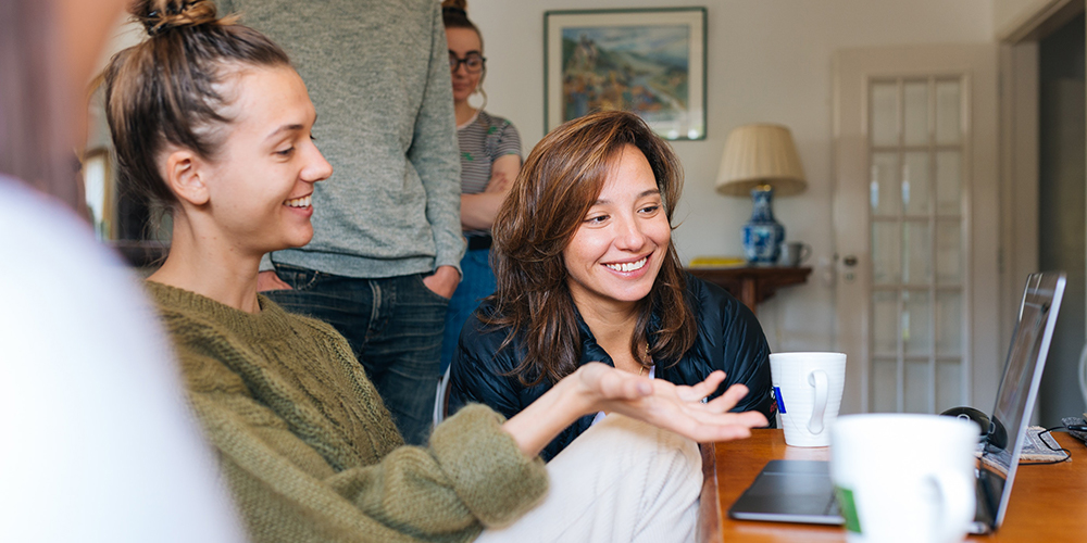 Family browsing online for a suitable co-living house.