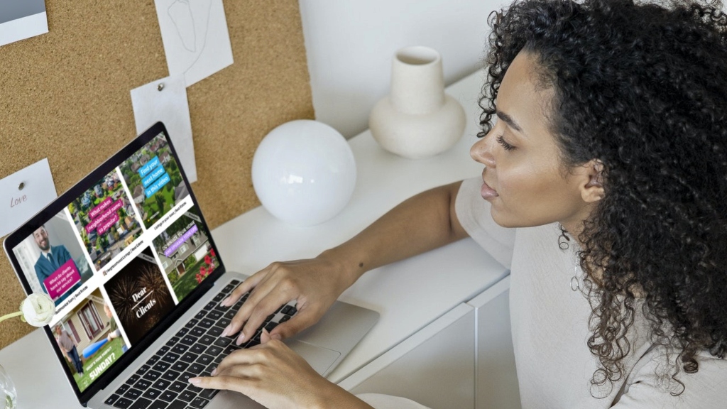 Woman working on video marketing online