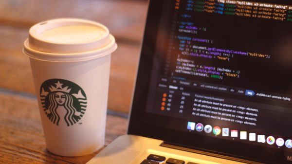 starbucks coffee with computer