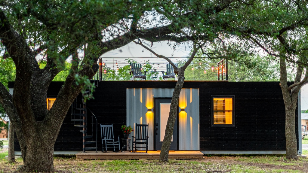 3D-printed container tiny home with roof on top