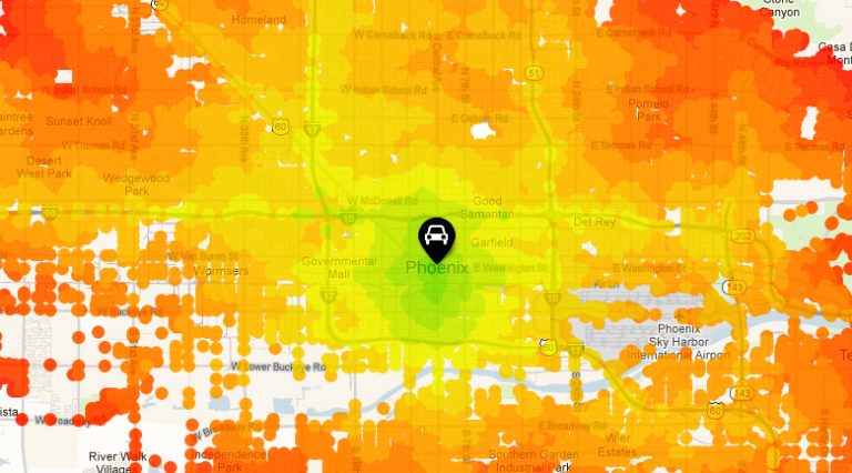 Commute times as heat maps added to Trulia search