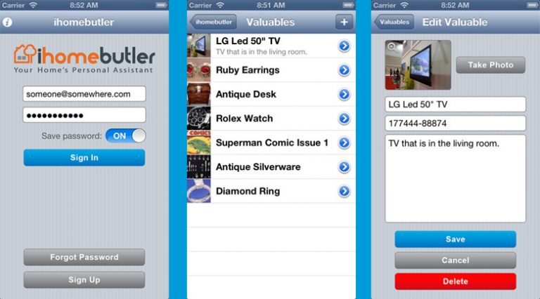 iHomeButler app: document possessions for insurance