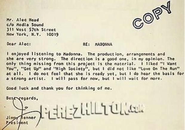 rejection letter to madonna