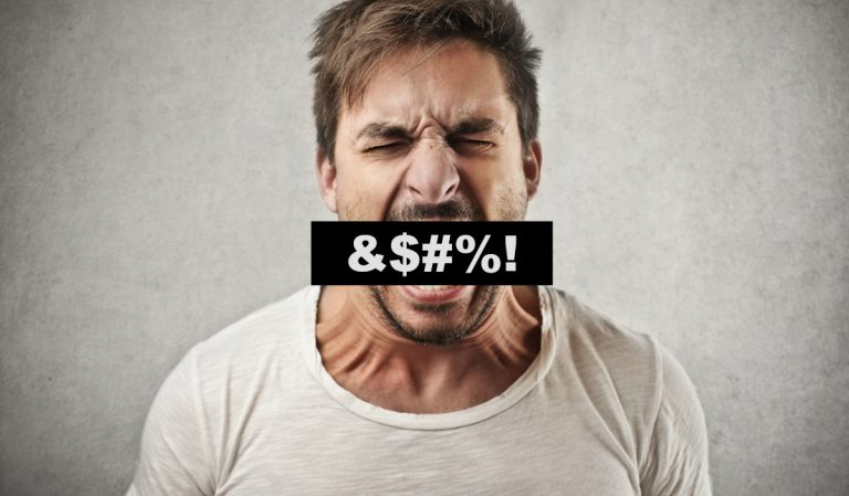 Man shouting obscenities representing buzzwords in tech