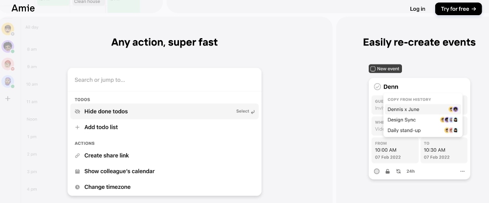 Amie to-do list action and events